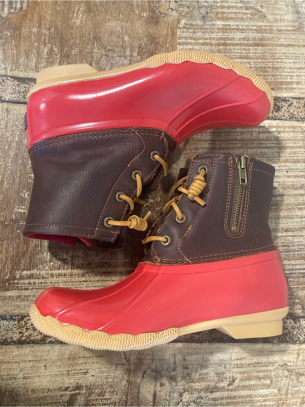 Sperry Womens Red Saltwater Waterproof Rubber Boots Sz 7 Duck Boots Mud Chore - Picture 12 of 16